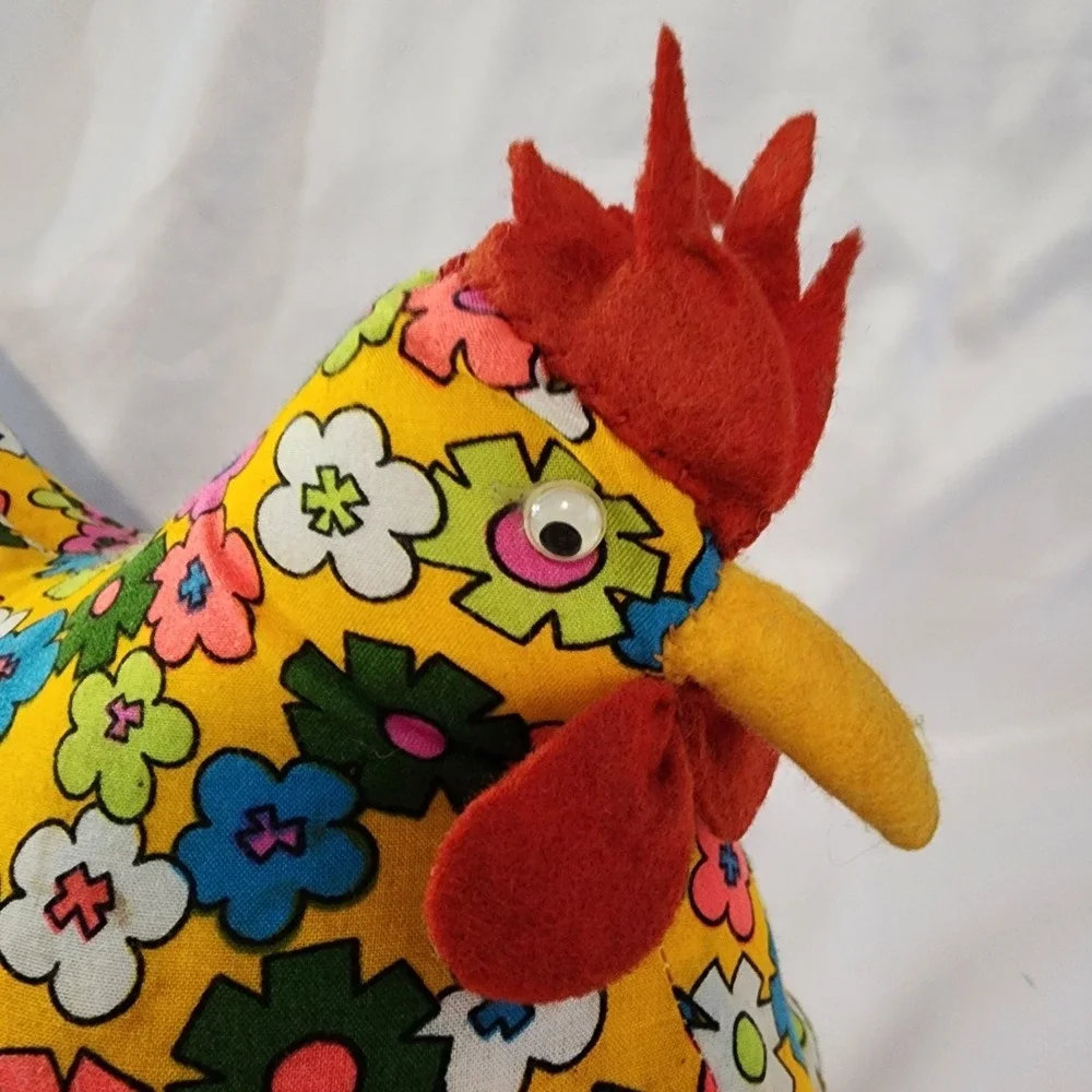 Vintage‎ Handmade Primitive Rooster Farm Decor Stuffed Fabric Doorstop Chicken